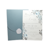 Partecipazione Matrimonio rettangolare con Rose Celeste Polvere stile Shabby Chic  - Codice F1761